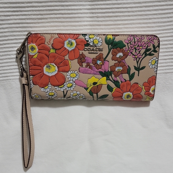 Coach Floral Wristlet with Orange and Pink Accents NWT